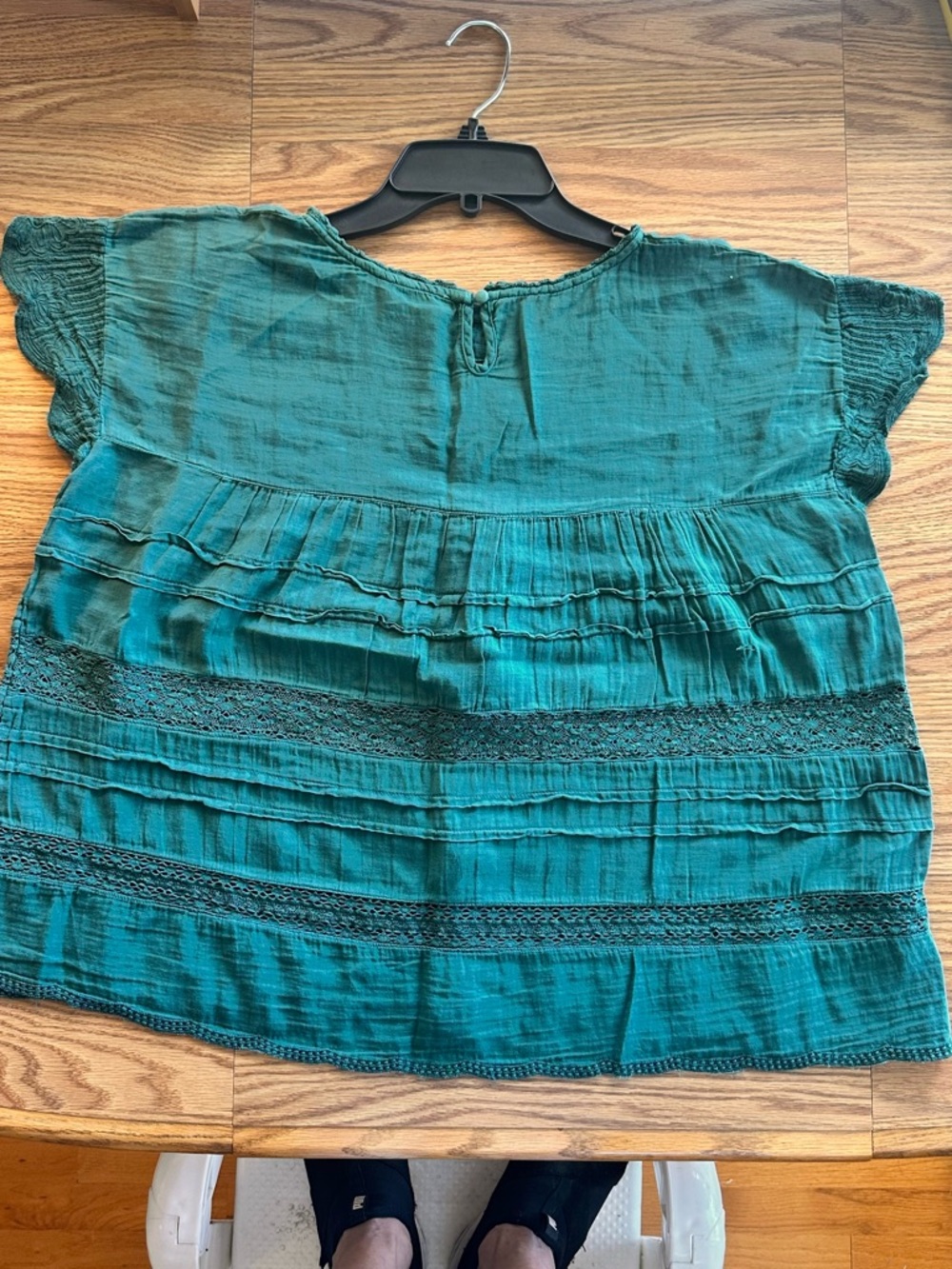 Sundance Teal Short Sleeve Peasant Top NWOT 23" P-to-P, 23" shoulder to hem, L